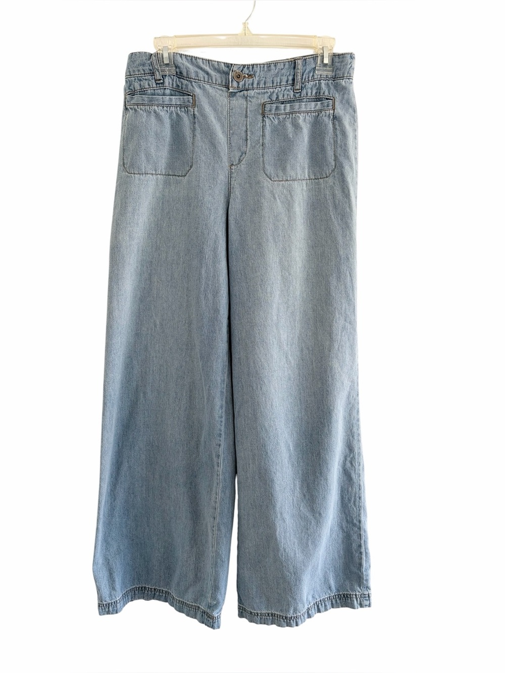 Happily grey pull on high waist Wide Leg Denim Pants in light wash